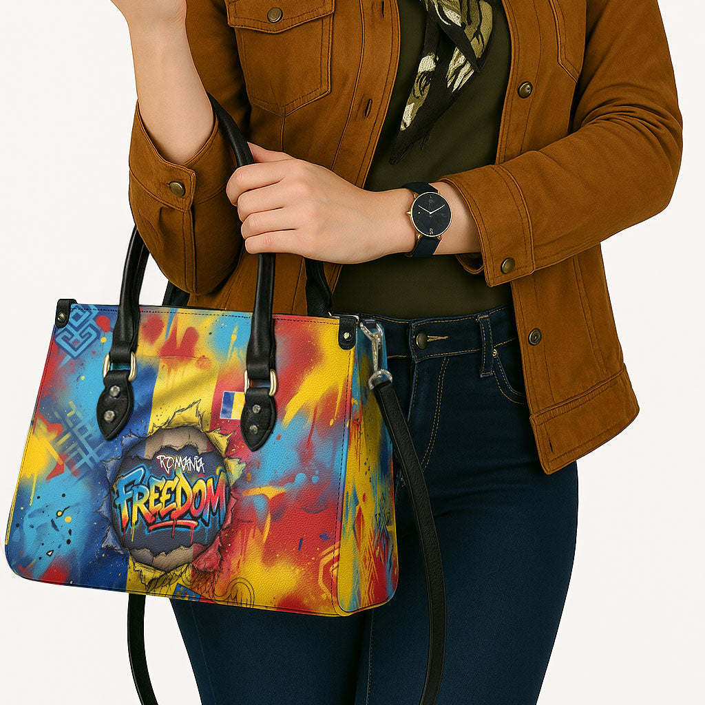 Romania Freedom Leather Bag Flag Day June 26 - Raised Fist - Graffiti Style
