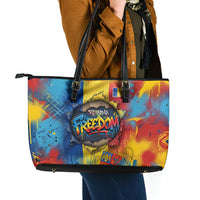 Romania Freedom Leather Tote Bag Flag Day June 26 - Raised Fist - Graffiti Style