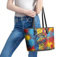 Romania Freedom Leather Tote Bag Flag Day June 26 - Raised Fist - Graffiti Style