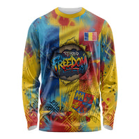 Romania Freedom Long Sleeve Shirt Flag Day June 26 - Raised Fist - Graffiti Style
