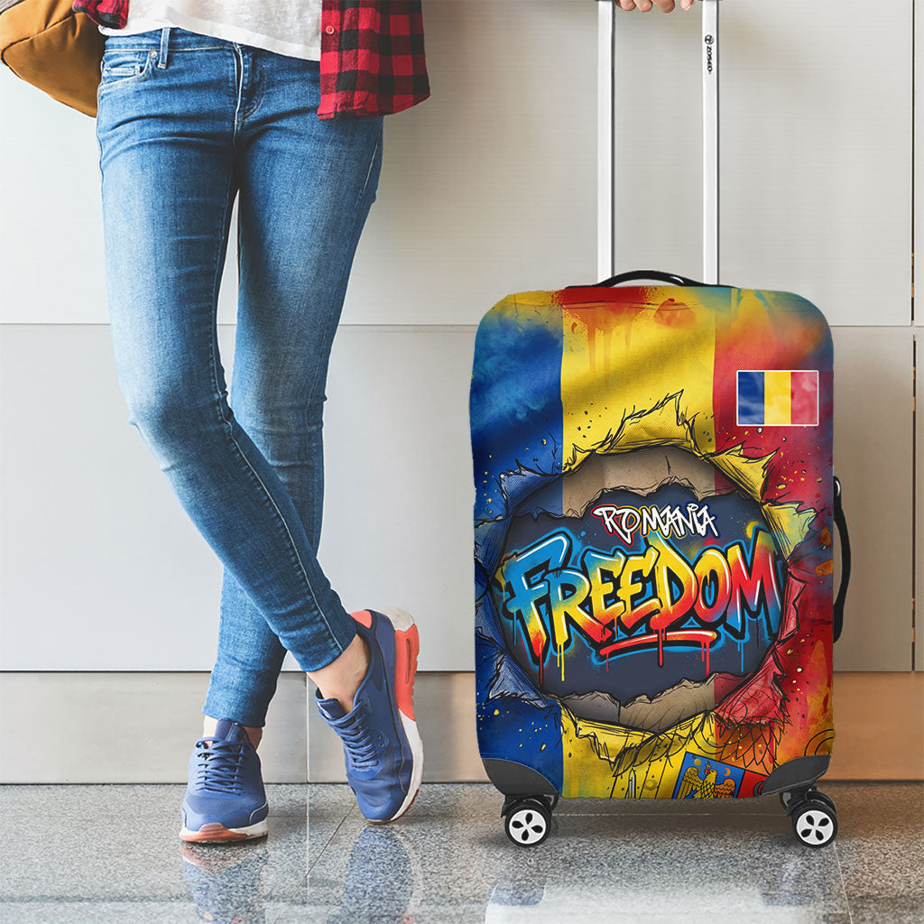 Romania Freedom Luggage Cover Flag Day June 26 - Raised Fist - Graffiti Style