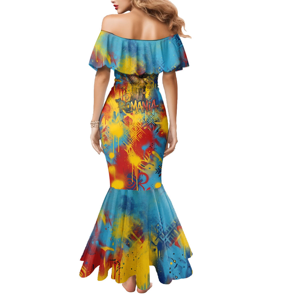Romania Freedom Mermaid Dress Flag Day June 26 - Raised Fist - Graffiti Style