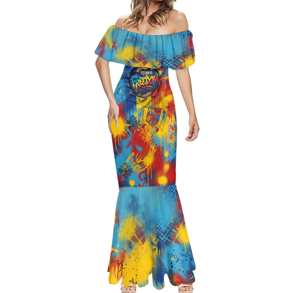 Romania Freedom Mermaid Dress Flag Day June 26 - Raised Fist - Graffiti Style