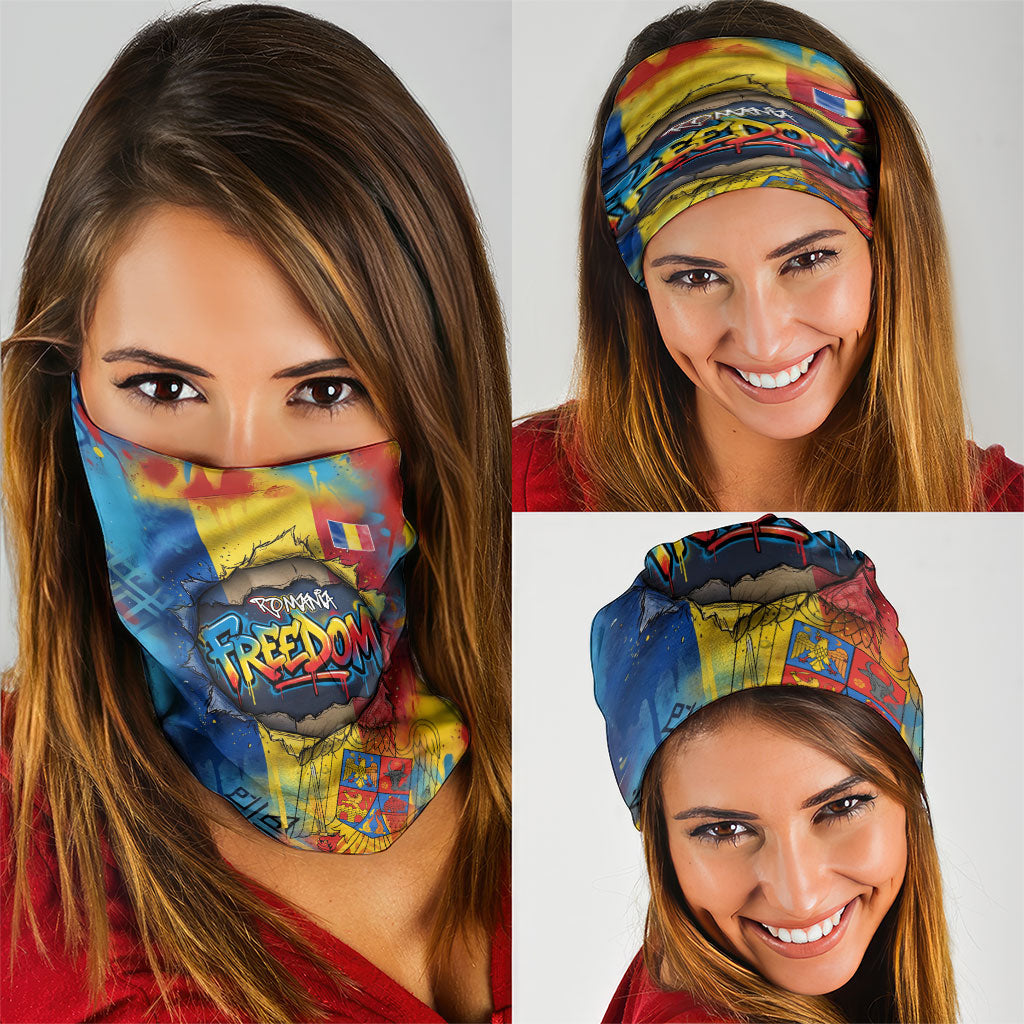 Romania Freedom Neck Gaiter Flag Day June 26 - Raised Fist - Graffiti Style