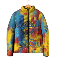 Romania Freedom Padded Jacket Flag Day June 26 - Raised Fist - Graffiti Style