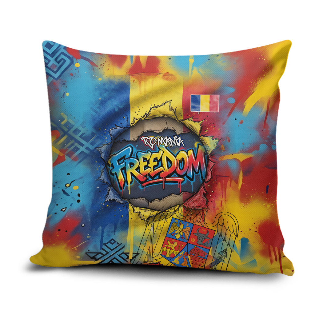 Romania Freedom Pillow Cover Flag Day June 26 - Raised Fist - Graffiti Style
