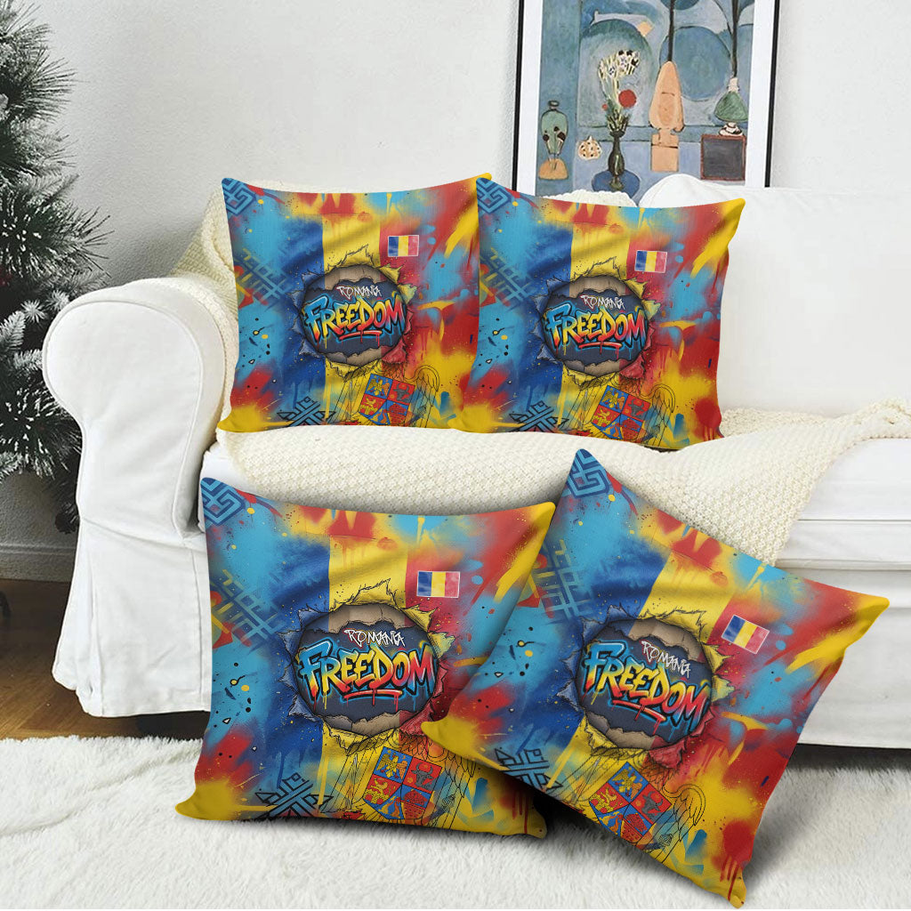 Romania Freedom Pillow Cover Flag Day June 26 - Raised Fist - Graffiti Style