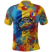 Romania Freedom Polo Shirt Flag Day June 26 - Raised Fist - Graffiti Style