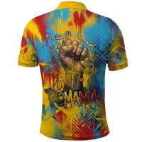 Romania Freedom Polo Shirt Flag Day June 26 - Raised Fist - Graffiti Style