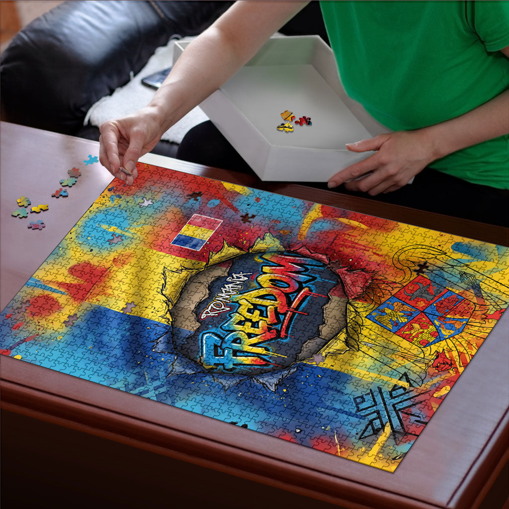 Romania Freedom Puzzle Flag Day June 26 - Raised Fist - Graffiti Style