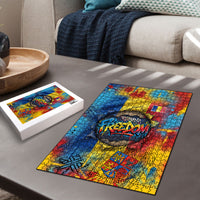 Romania Freedom Puzzle Flag Day June 26 - Raised Fist - Graffiti Style