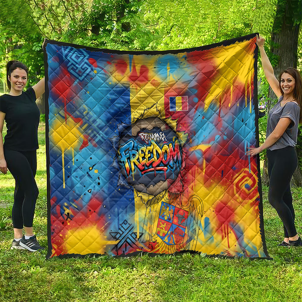 Romania Freedom Quilt Flag Day June 26 - Raised Fist - Graffiti Style