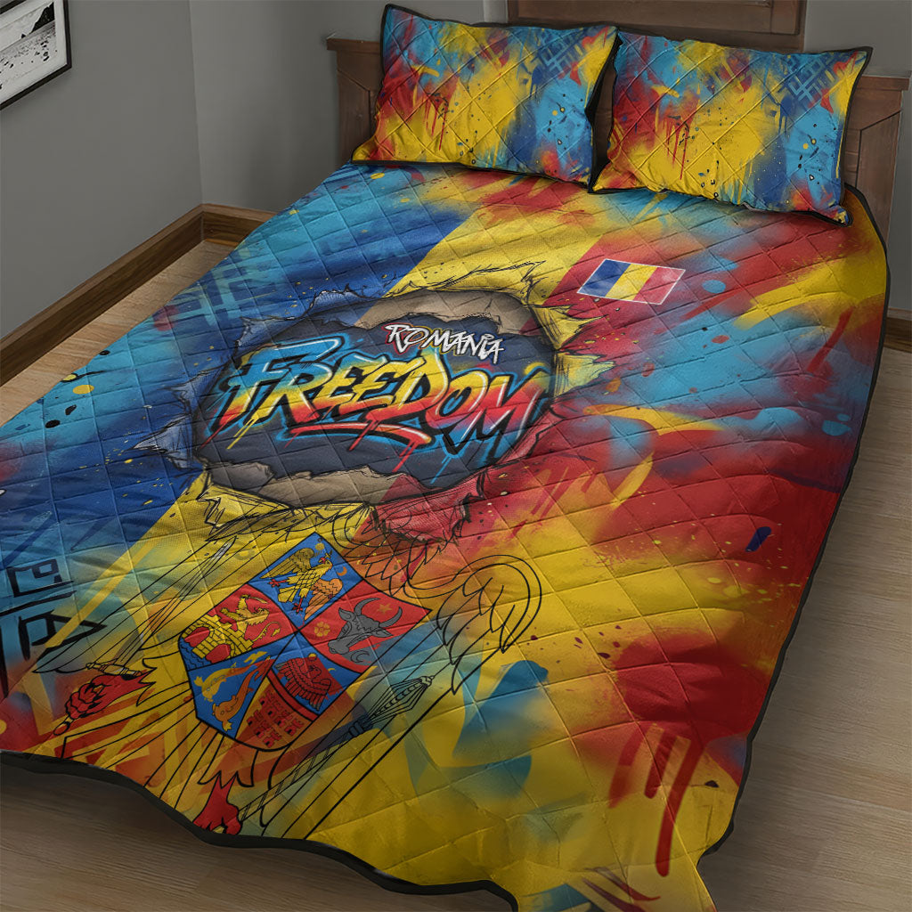 Romania Freedom Quilt Bed Set Flag Day June 26 - Raised Fist - Graffiti Style