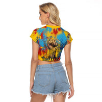 Romania Freedom Raglan Cropped T Shirt Flag Day June 26 - Raised Fist - Graffiti Style