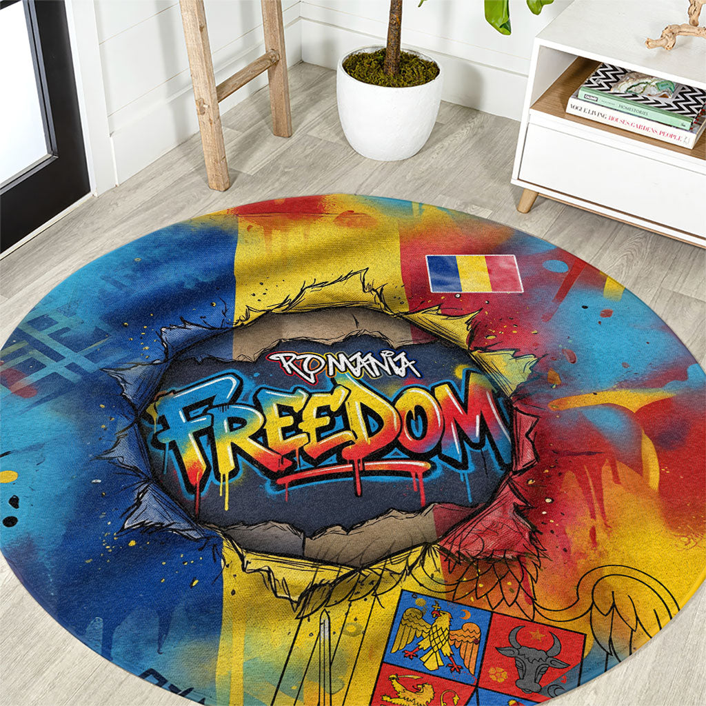 Romania Freedom Round Carpet Flag Day June 26 - Raised Fist - Graffiti Style