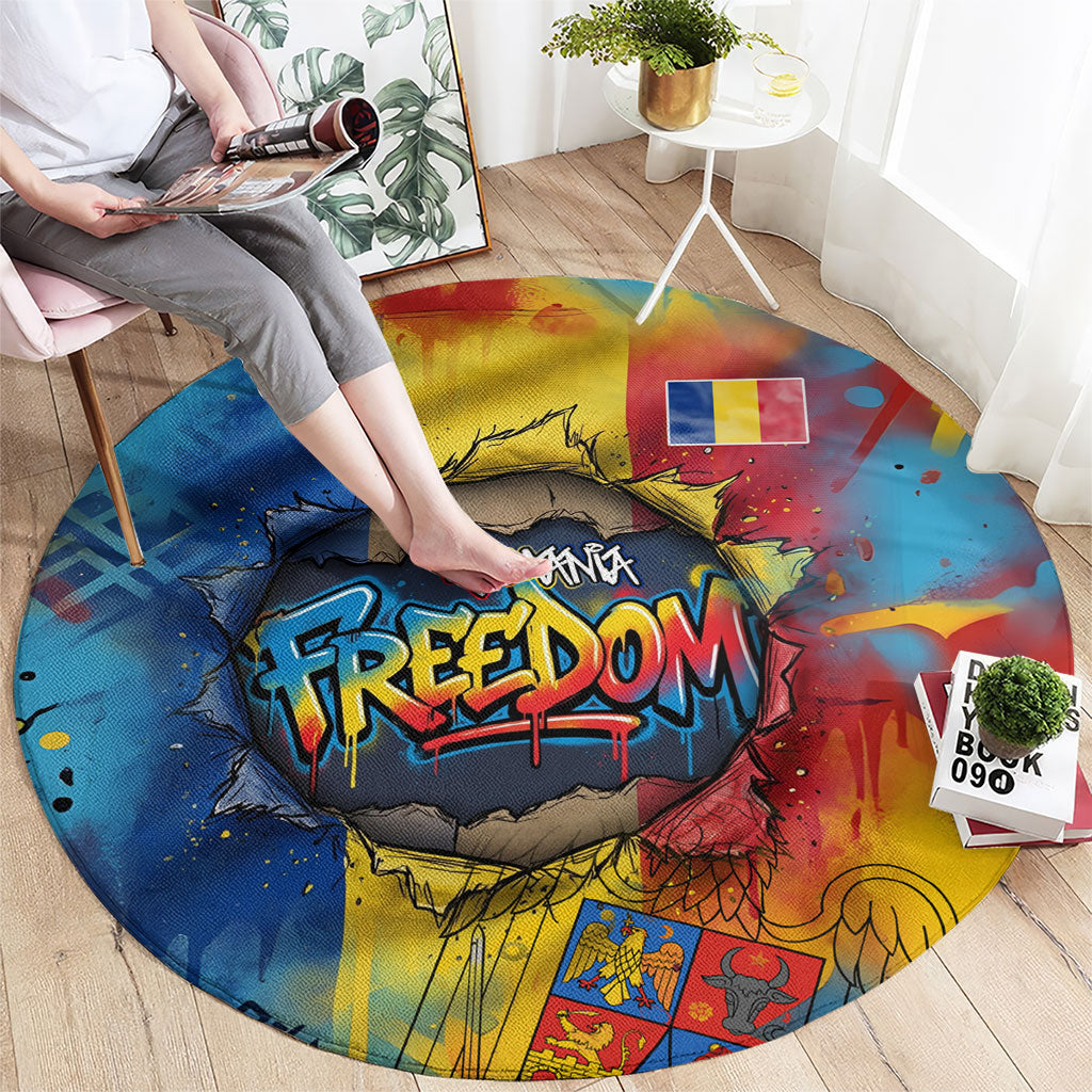 Romania Freedom Round Carpet Flag Day June 26 - Raised Fist - Graffiti Style