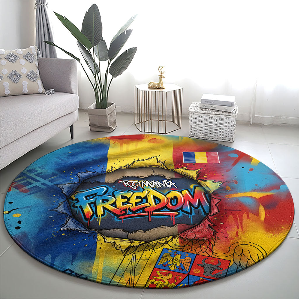 Romania Freedom Round Carpet Flag Day June 26 - Raised Fist - Graffiti Style