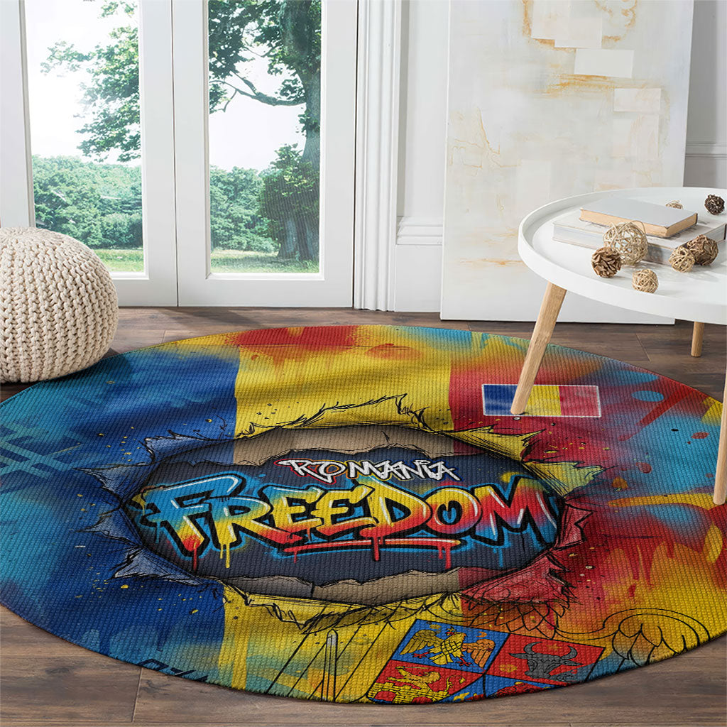 Romania Freedom Round Carpet Flag Day June 26 - Raised Fist - Graffiti Style