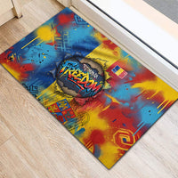 Romania Freedom Rubber Doormat Flag Day June 26 - Raised Fist - Graffiti Style