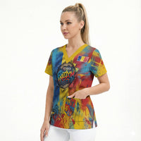 Romania Freedom Scrub Top Flag Day June 26 - Raised Fist - Graffiti Style