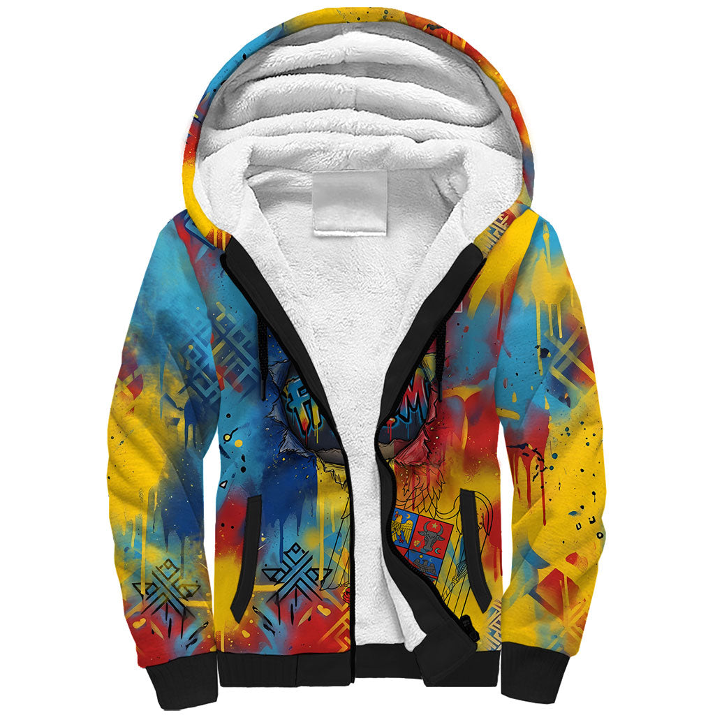 Romania Freedom Sherpa Hoodie Flag Day June 26 - Raised Fist - Graffiti Style