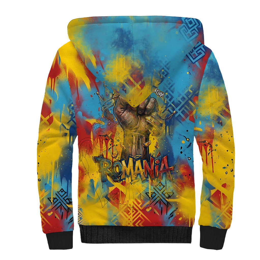 Romania Freedom Sherpa Hoodie Flag Day June 26 - Raised Fist - Graffiti Style