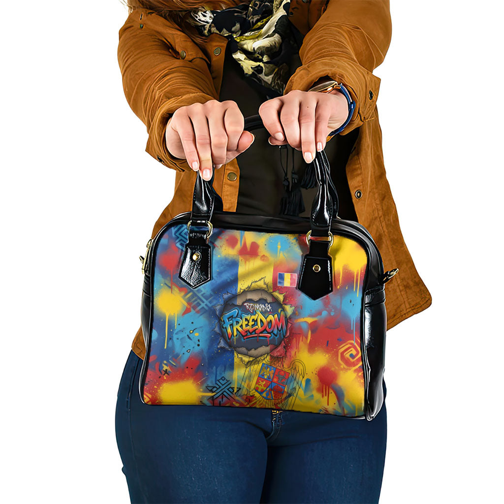 Romania Freedom Shoulder Handbag Flag Day June 26 - Raised Fist - Graffiti Style