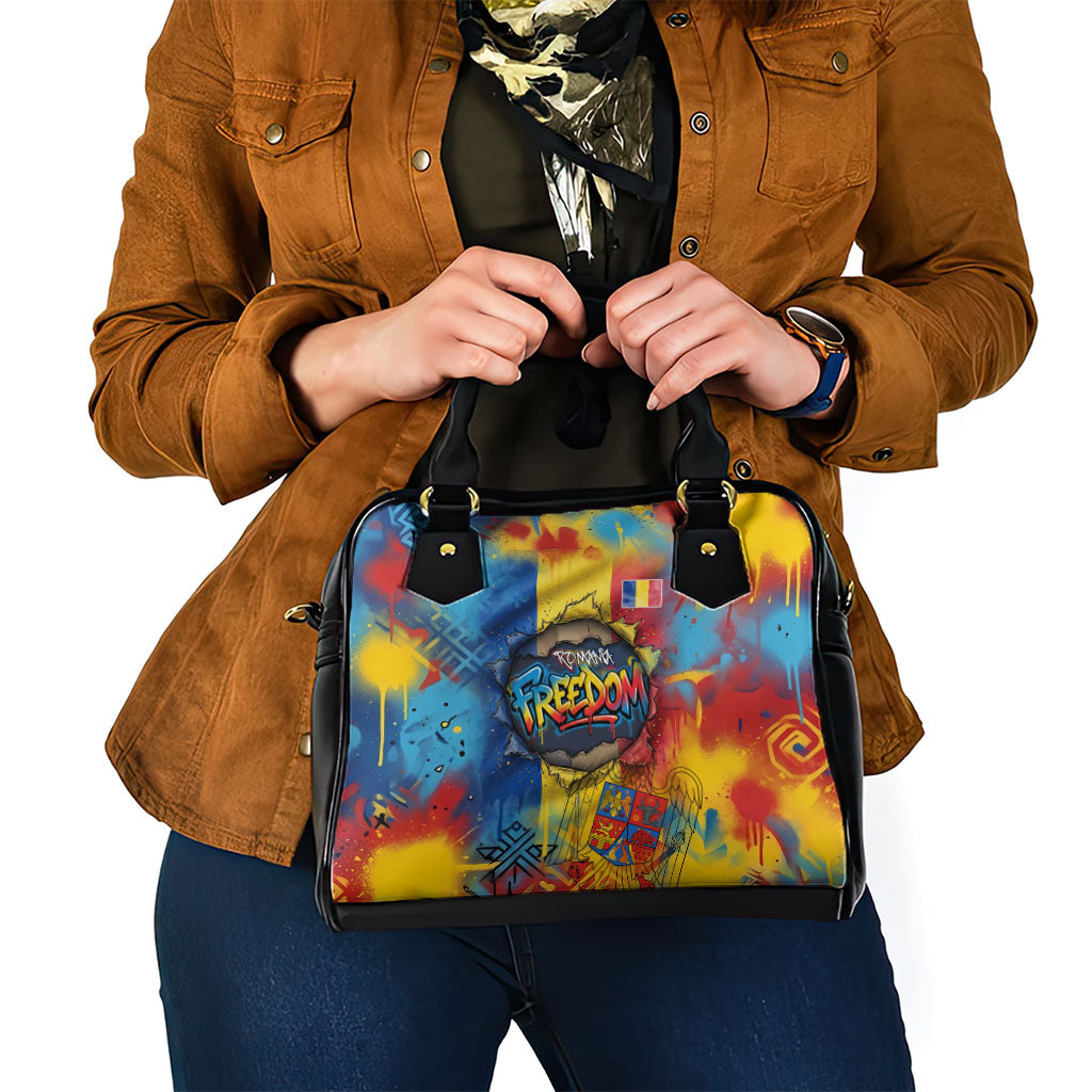 Romania Freedom Shoulder Handbag Flag Day June 26 - Raised Fist - Graffiti Style