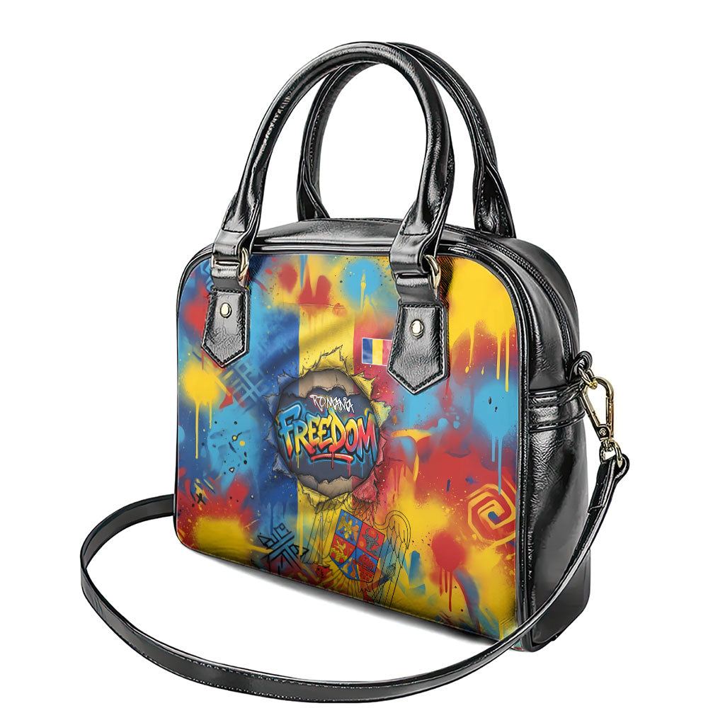 Romania Freedom Shoulder Handbag Flag Day June 26 - Raised Fist - Graffiti Style