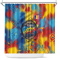 Romania Freedom Shower Curtain Flag Day June 26 - Raised Fist - Graffiti Style