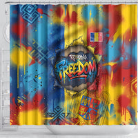 Romania Freedom Shower Curtain Flag Day June 26 - Raised Fist - Graffiti Style