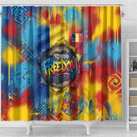 Romania Freedom Shower Curtain Flag Day June 26 - Raised Fist - Graffiti Style