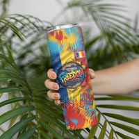 Romania Freedom Skinny Tumbler Flag Day June 26 - Raised Fist - Graffiti Style