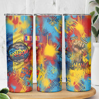 Romania Freedom Skinny Tumbler Flag Day June 26 - Raised Fist - Graffiti Style