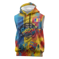 Romania Freedom Sleeveless Hoodie Flag Day June 26 - Raised Fist - Graffiti Style
