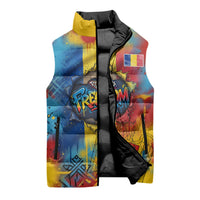 Romania Freedom Sleeveless Puffer Jacket Flag Day June 26 - Raised Fist - Graffiti Style