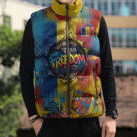 Romania Freedom Sleeveless Puffer Jacket Flag Day June 26 - Raised Fist - Graffiti Style