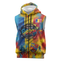 Romania Freedom Sleeveless Zip Hoodie Flag Day June 26 - Raised Fist - Graffiti Style