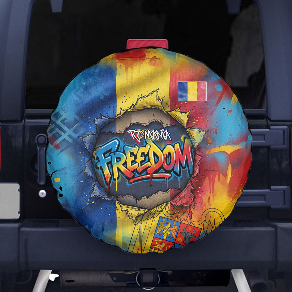 Romania Freedom Spare Tire Cover Flag Day June 26 - Raised Fist - Graffiti Style