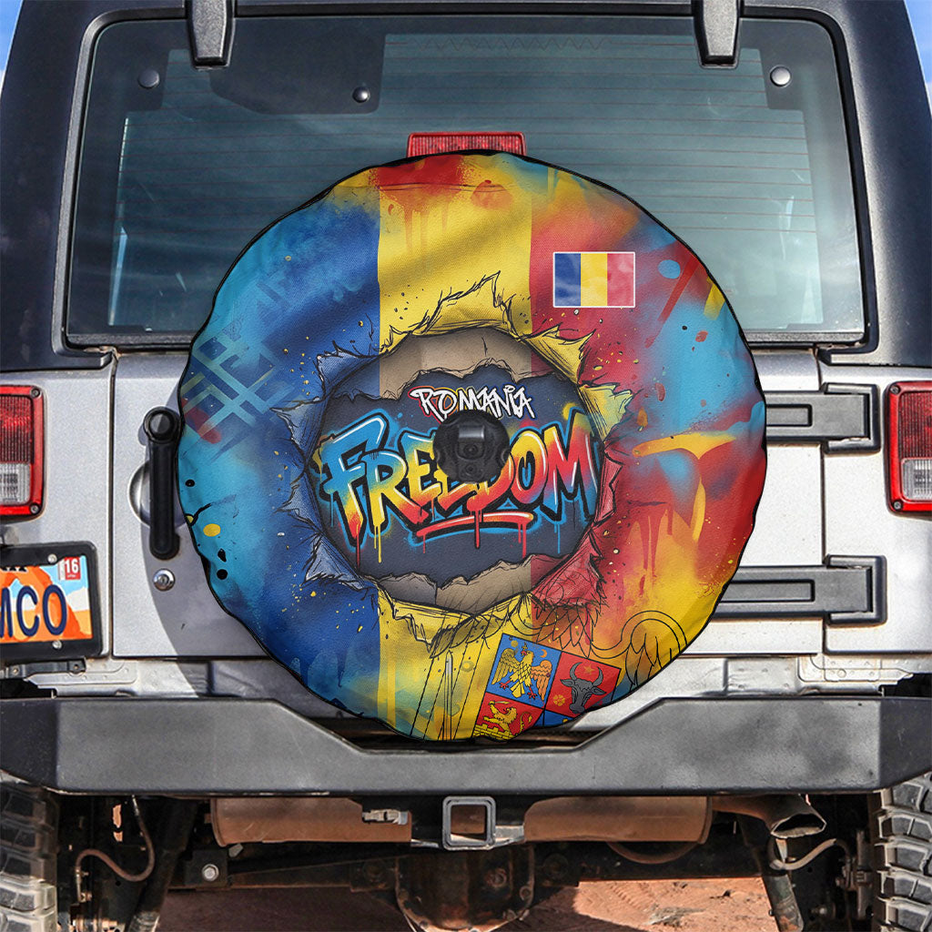 Romania Freedom Spare Tire Cover Flag Day June 26 - Raised Fist - Graffiti Style