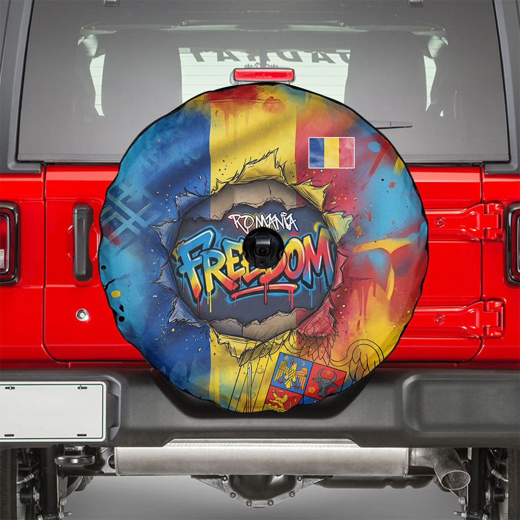 Romania Freedom Spare Tire Cover Flag Day June 26 - Raised Fist - Graffiti Style