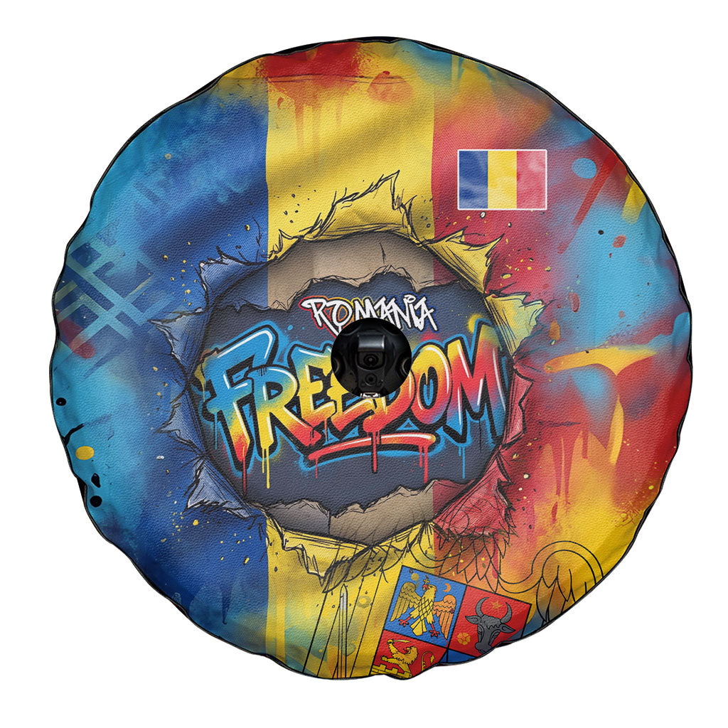 Romania Freedom Spare Tire Cover Flag Day June 26 - Raised Fist - Graffiti Style