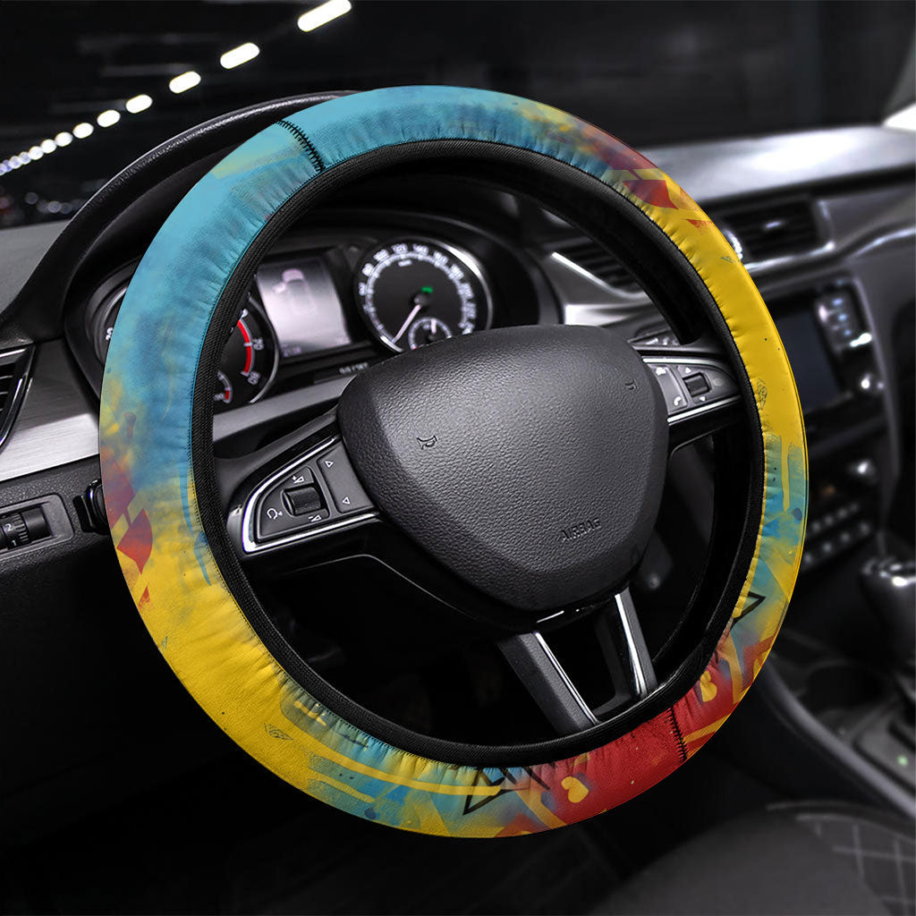 Romania Freedom Steering Wheel Cover Flag Day June 26 - Raised Fist - Graffiti Style