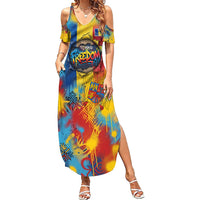 Romania Freedom Summer Maxi Dress Flag Day June 26 - Raised Fist - Graffiti Style