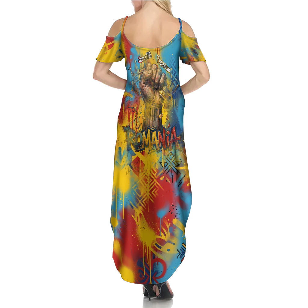 Romania Freedom Summer Maxi Dress Flag Day June 26 - Raised Fist - Graffiti Style