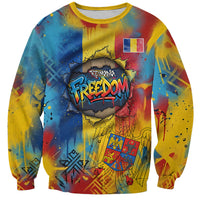 Romania Freedom Sweatshirt Flag Day June 26 - Raised Fist - Graffiti Style