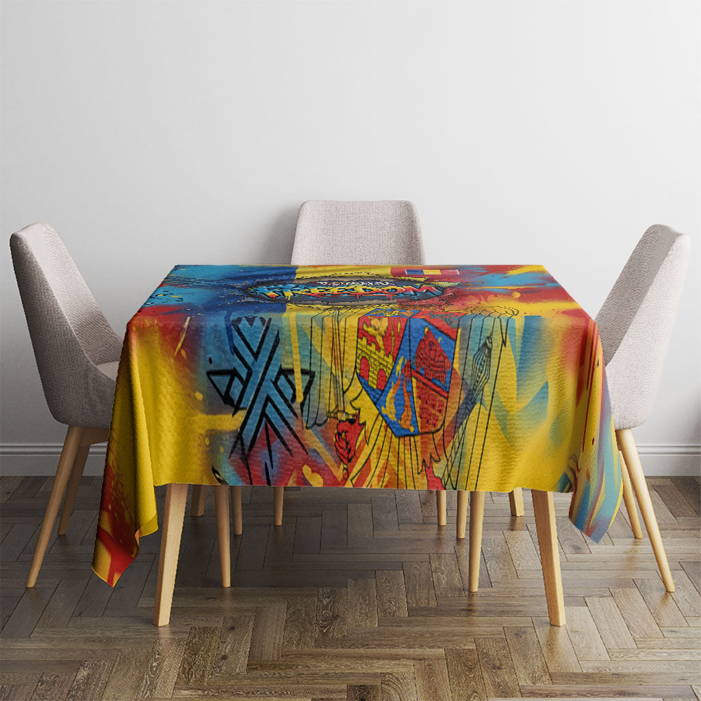 Romania Freedom Tablecloth Flag Day June 26 - Raised Fist - Graffiti Style