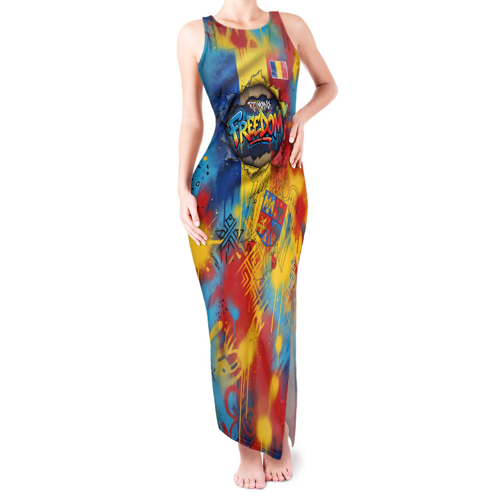 Romania Freedom Tank Maxi Dress Flag Day June 26 - Raised Fist - Graffiti Style