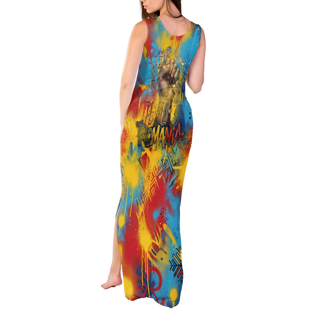 Romania Freedom Tank Maxi Dress Flag Day June 26 - Raised Fist - Graffiti Style