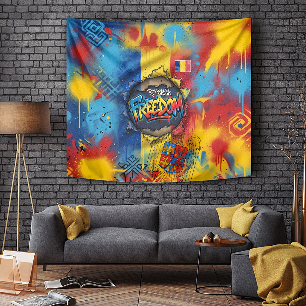 Romania Freedom Tapestry Flag Day June 26 - Raised Fist - Graffiti Style